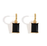 Sara Gold Hoop Earrings with Rectangular Black Crystal Dangle